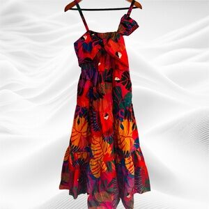 Farm Rio Tucan Palm‎ Leaf Sun Dress Small Pockets Tropical